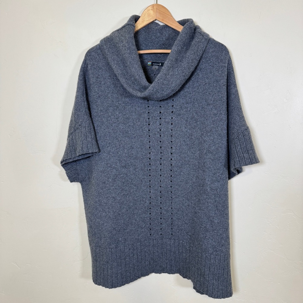 Smartwool Sweater Poncho Womens Short Sleeve L/XL Gray Cowl Neck Merino Wool